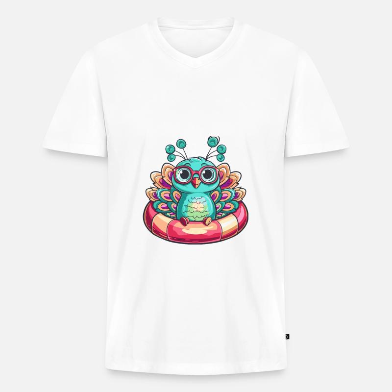 Pfau Vogel Comic Cool - Männer Premium Bio T-Shirt mit V-Ausschnitt - Weiß