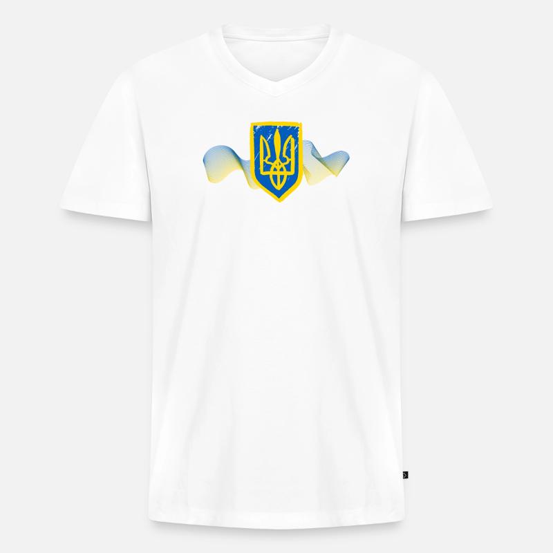 Ukrainisches Dreizack-Emblem-Design - Männer Premium Bio T-Shirt mit V-Ausschnitt - Weiß