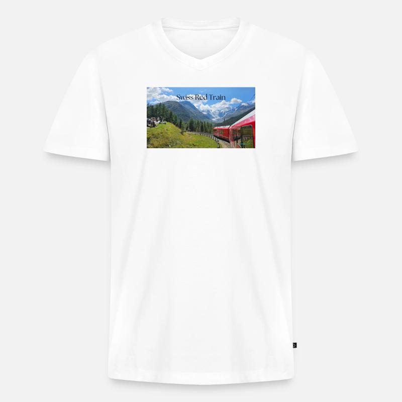 Schweizerischer Roter Zug - Männer Premium Bio T-Shirt mit V-Ausschnitt - Weiß