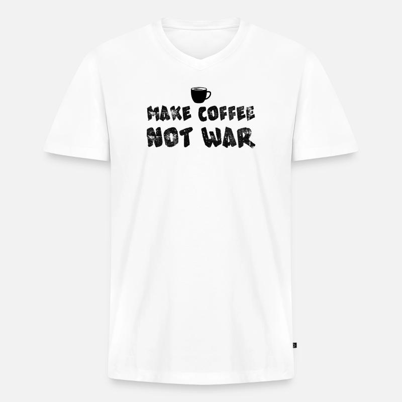 Kaffee nicht Krieg Lustiges Kaffeedesign - Männer Premium Bio T-Shirt mit V-Ausschnitt - Weiß