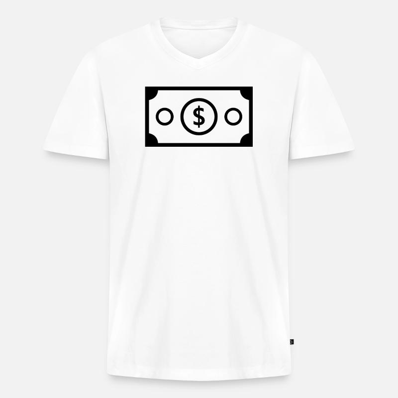 Dollar - Männer Premium Bio T-Shirt mit V-Ausschnitt - Weiß