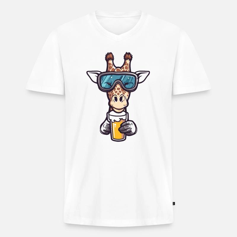 Giraffe Apres Ski Bier Comic - Männer Premium Bio T-Shirt mit V-Ausschnitt - Weiß