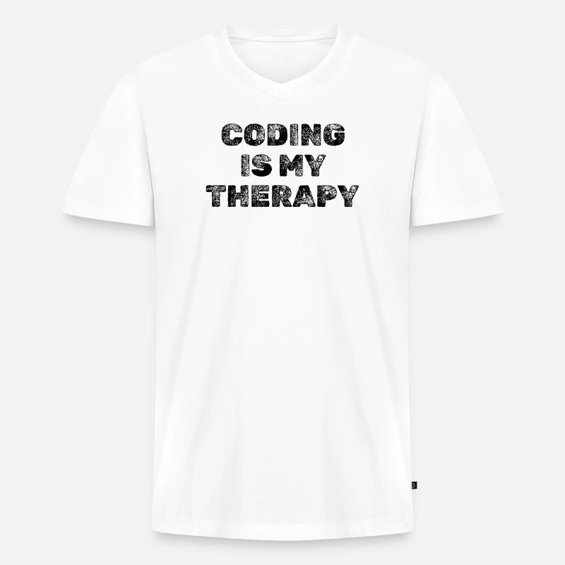Coding Is My Therapy Developer Saying - Men's Premium Organic T-shirt with V-neck - white