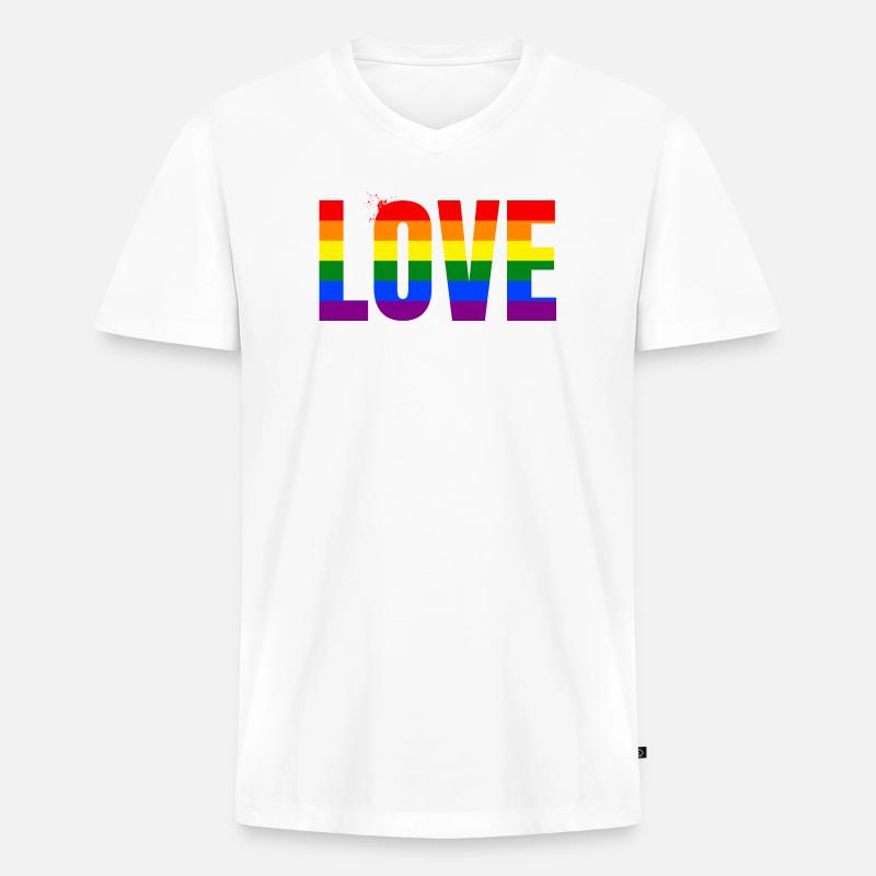 LOVE Rainbow Statement – Bold Equality Message - Männer Premium Bio T-Shirt mit V-Ausschnitt - Weiß