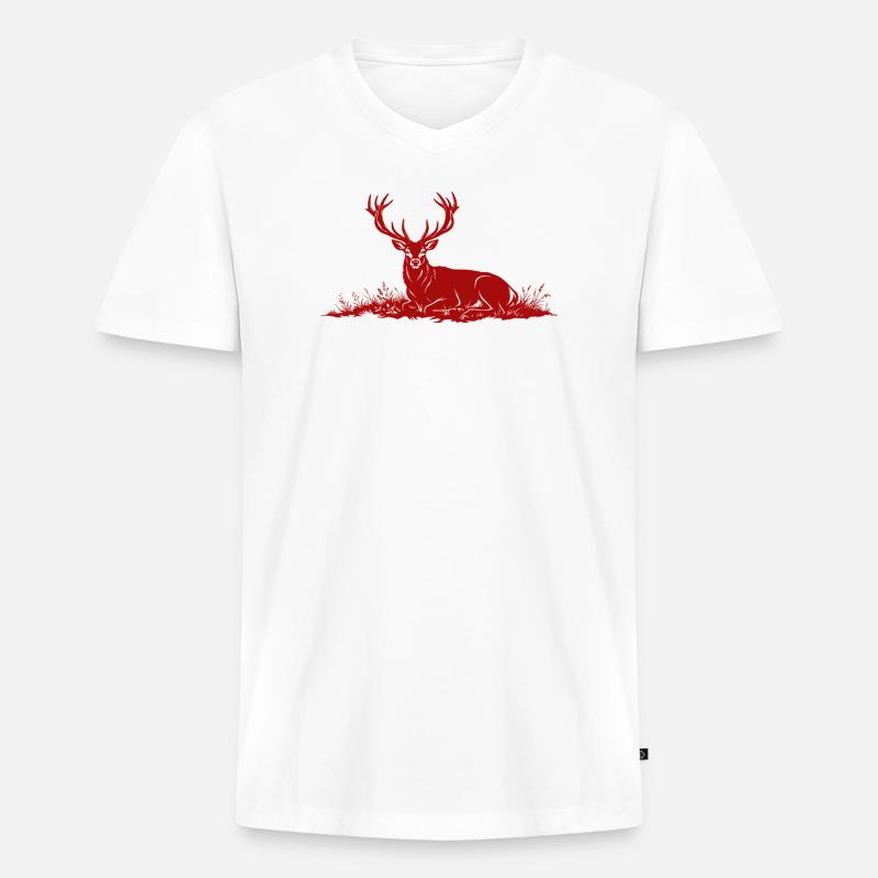 Cervi - Maglietta ecologica premium da uomo con scollo a V - bianco