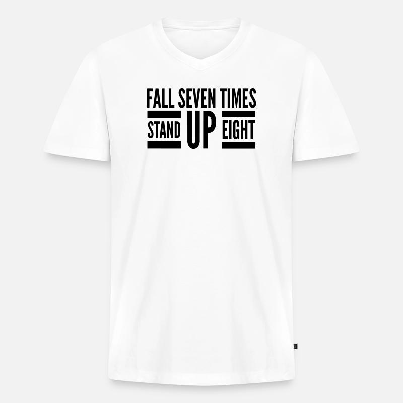 Fall Seven Stand Eight Zitat - Männer Premium Bio T-Shirt mit V-Ausschnitt - Weiß