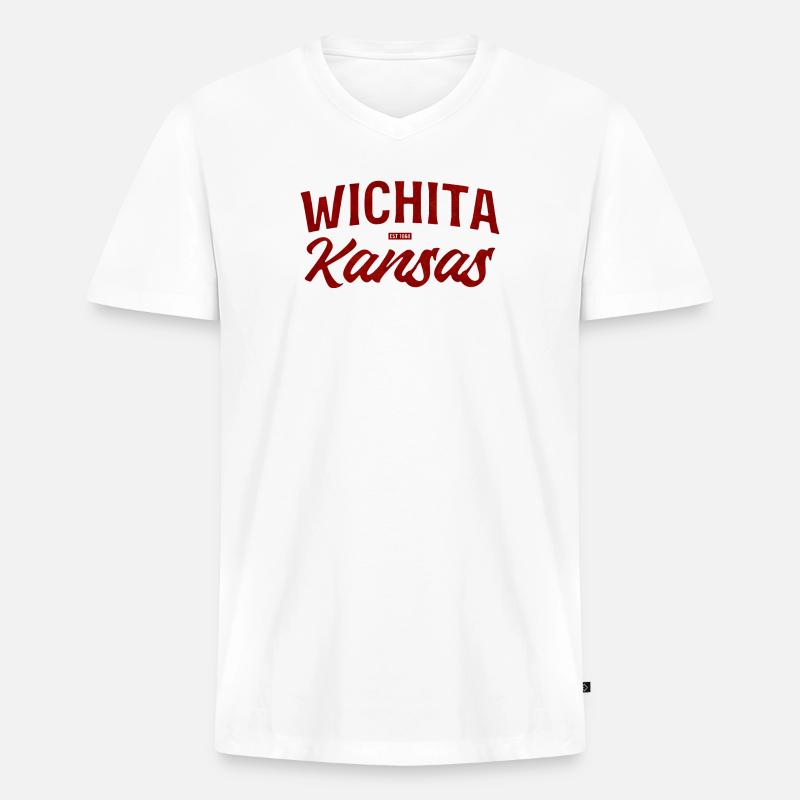 Wichita Kansas Retro Script - Männer Premium Bio T-Shirt mit V-Ausschnitt - Weiß