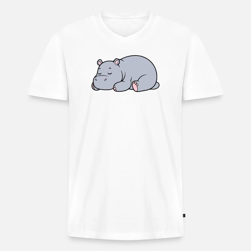 Schlafendes Nilpferd Müde Faul Vektor - Männer Premium Bio T-Shirt mit V-Ausschnitt - Weiß