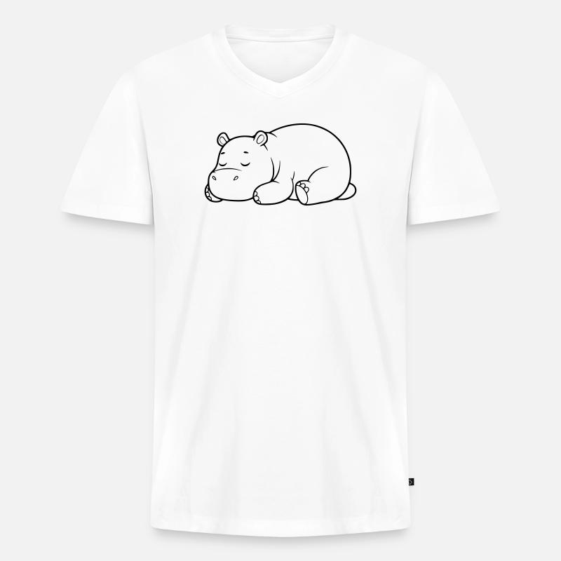 Schlafendes Nilpferd Müde Outline - Männer Premium Bio T-Shirt mit V-Ausschnitt - Weiß