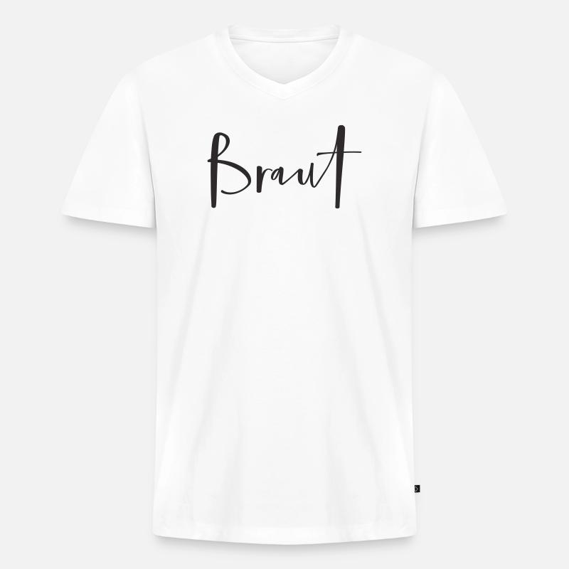 Braut – Stylisches Hochzeits-Textdesign - Männer Premium Bio T-Shirt mit V-Ausschnitt - Weiß