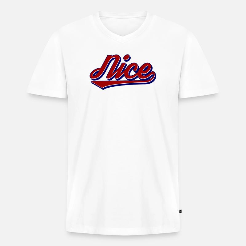 Nice Script Retro Logo Stil - Männer Premium Bio T-Shirt mit V-Ausschnitt - Weiß