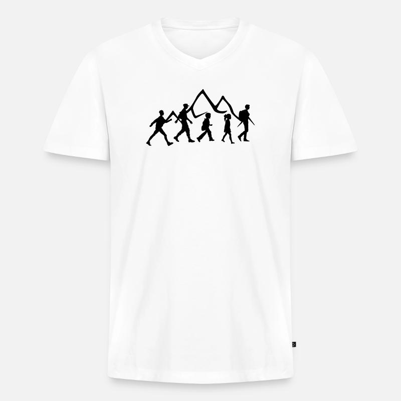 Wandergruppe oder Verein, Familienwanderung im Gebirge - Männer Premium Bio T-Shirt mit V-Ausschnitt - Weiß