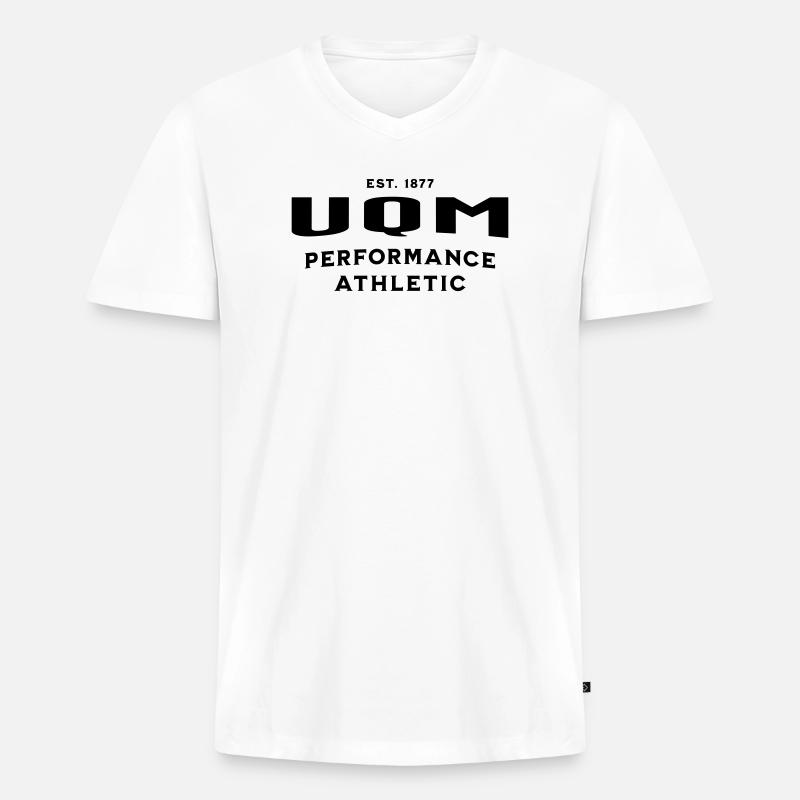 UQM Athletic-Performance Sportbekleidung - Männer Premium Bio T-Shirt mit V-Ausschnitt - Weiß