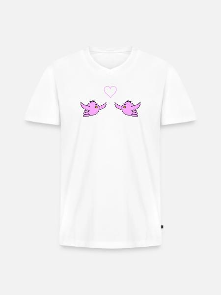 birds_in_love - T-shirt encolure en V Premium bio Homme - blanc