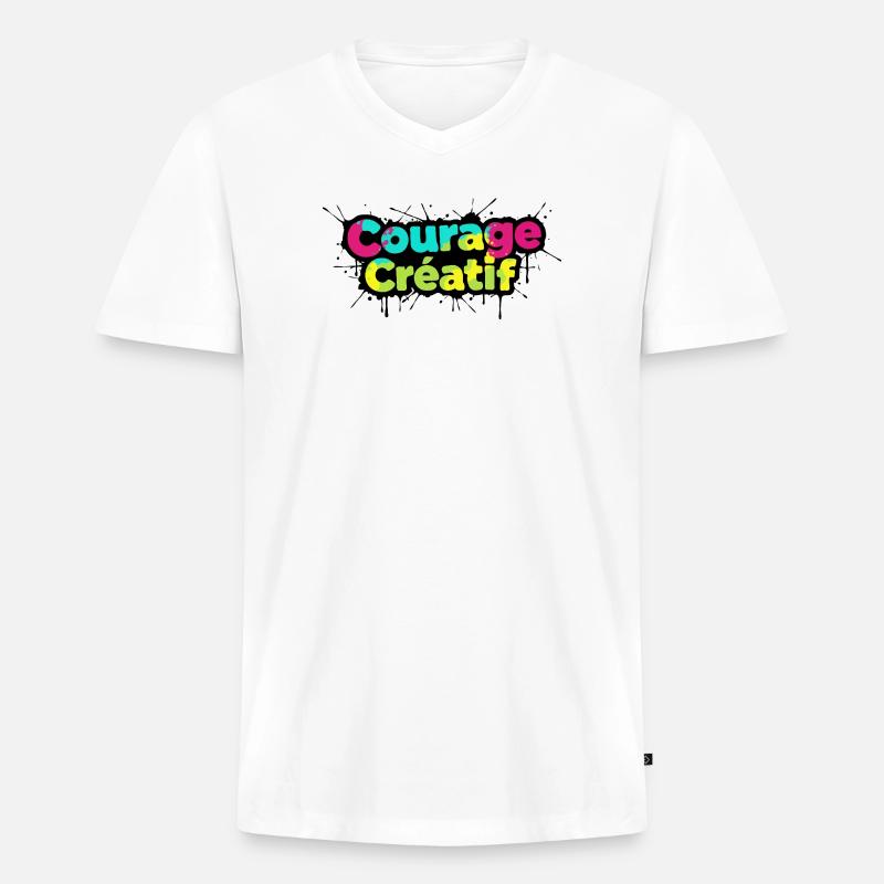 Courage Créatif Bunte Typografie - Männer Premium Bio T-Shirt mit V-Ausschnitt - Weiß