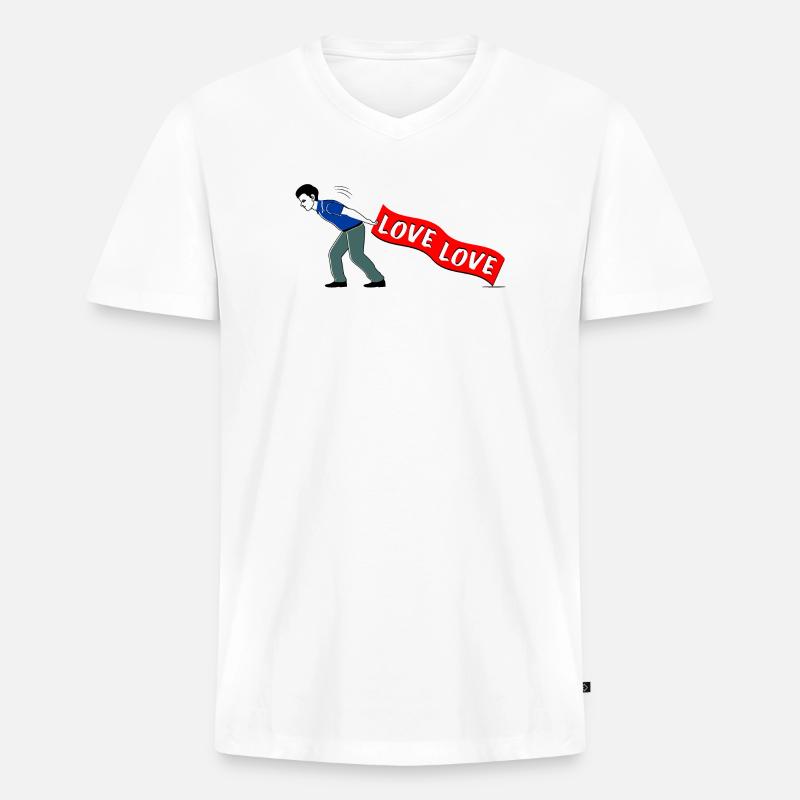 MEN PULL LOVE Banner - Männer Premium Bio T-Shirt mit V-Ausschnitt - Weiß