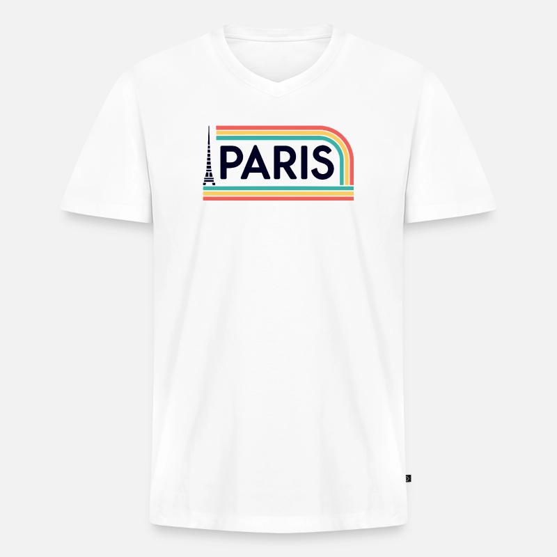 Paris Rainbow Retro - Männer Premium Bio T-Shirt mit V-Ausschnitt - Weiß