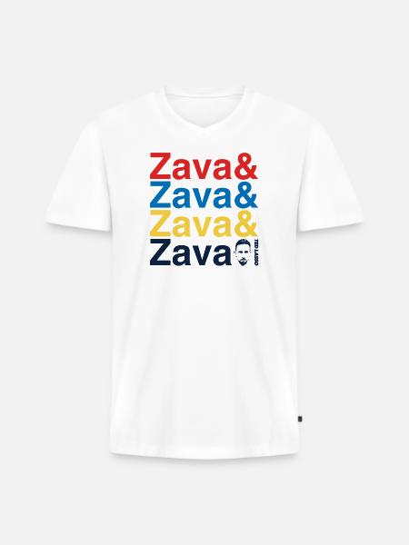 Ted Lasso Zava Schriftzug Bunt - Männer Premium Bio T-Shirt mit V-Ausschnitt - Weiß