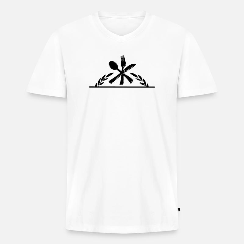 Besteckmenü-Logo mit halbem Lorbeerkranz. - Männer Premium Bio T-Shirt mit V-Ausschnitt - Weiß