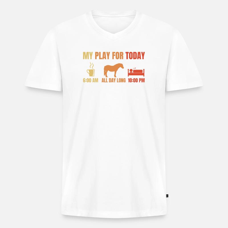 Kaffee Pferde Schlafen - Männer Premium Bio T-Shirt mit V-Ausschnitt - Weiß