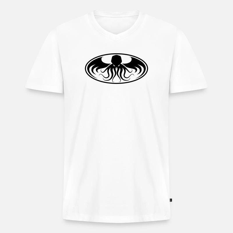 Cthulhu Dark Emblem Parodie - Männer Premium Bio T-Shirt mit V-Ausschnitt - Weiß