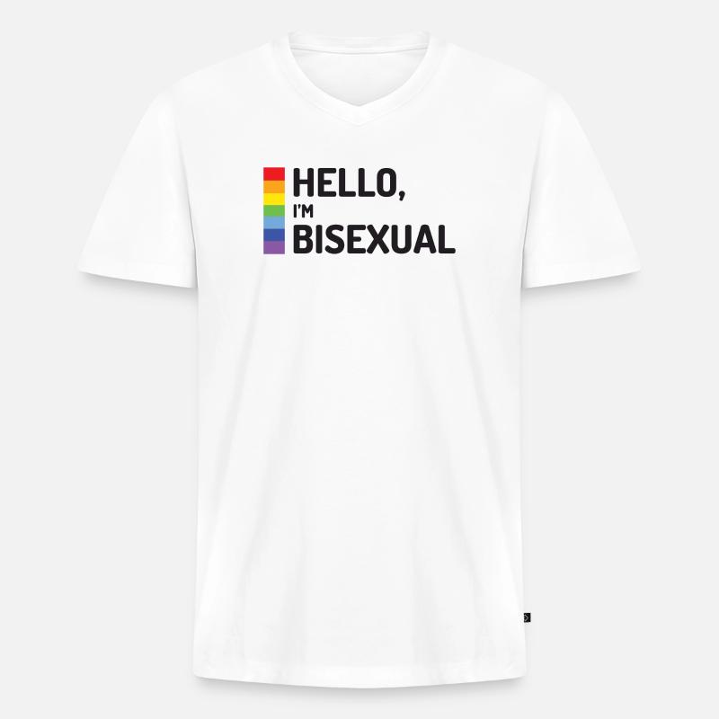 Hallo, ich bin bisexuell - Männer Premium Bio T-Shirt mit V-Ausschnitt - Weiß