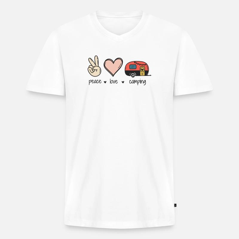 Frieden Liebe Camping - Männer Premium Bio T-Shirt mit V-Ausschnitt - Weiß
