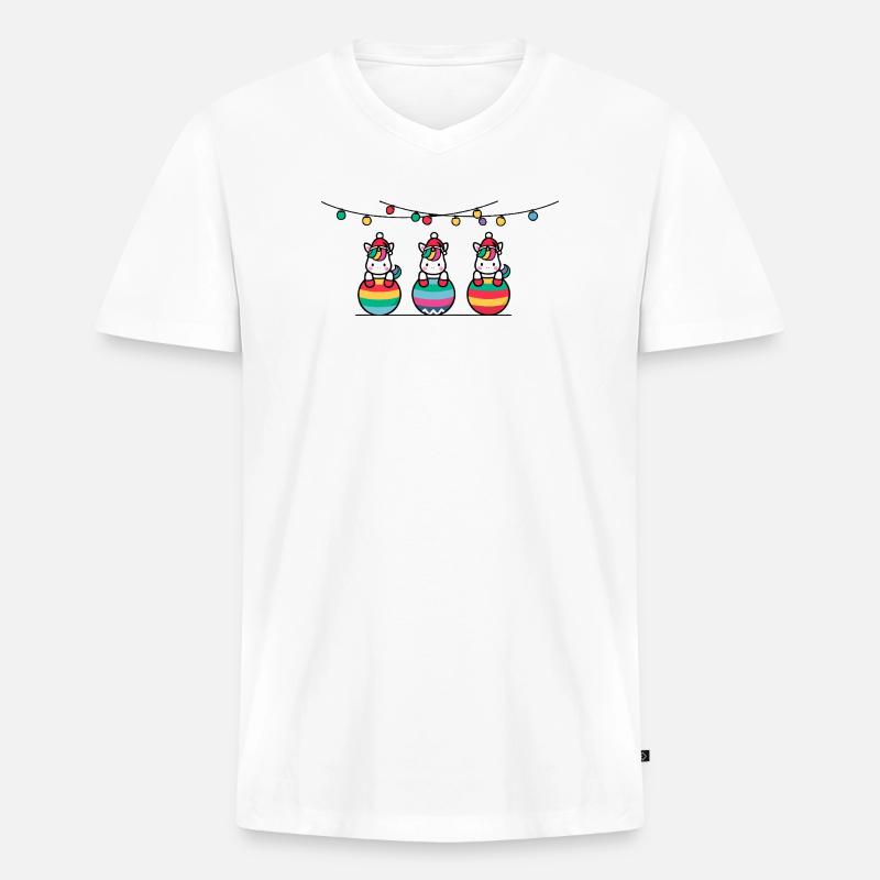 3 Einhörner Weihnachtskugeln Freunde - Männer Premium Bio T-Shirt mit V-Ausschnitt - Weiß