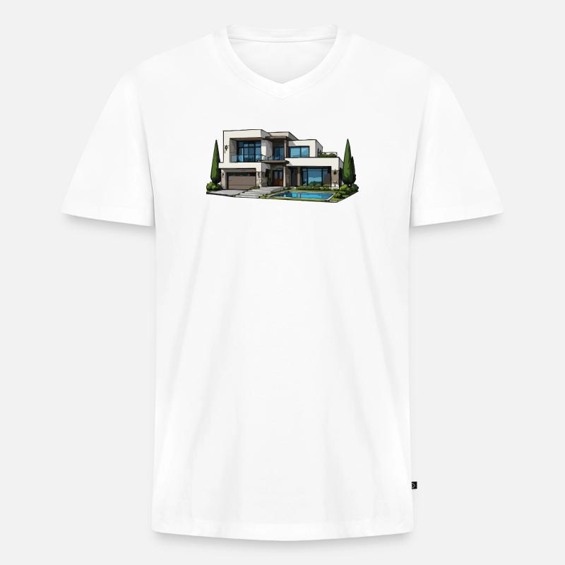 Moderne Villa mit Pool - Männer Premium Bio T-Shirt mit V-Ausschnitt - Weiß