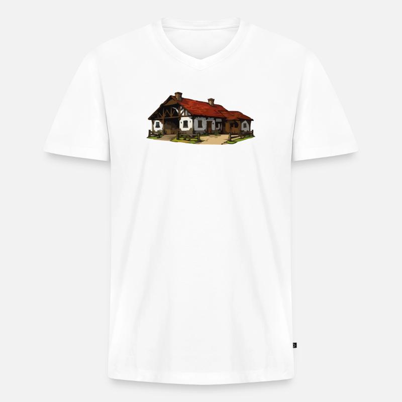 Rustikaler Bauernhof - Männer Premium Bio T-Shirt mit V-Ausschnitt - Weiß