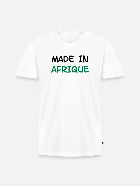 Made in AFRIQUE ! - T-shirt encolure en V Premium bio Homme - blanc