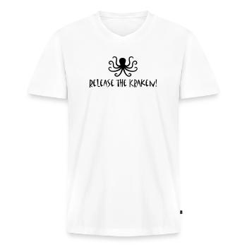 Release the Kraken - Männer Premium Bio T-Shirt mit V-Ausschnitt - Weiß - Vorne - Nico (187cm)