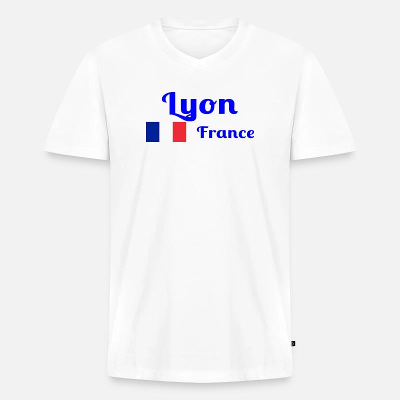 Lyon Frankreich - Stilvolle Drucke - Männer Premium Bio T-Shirt mit V-Ausschnitt - Weiß