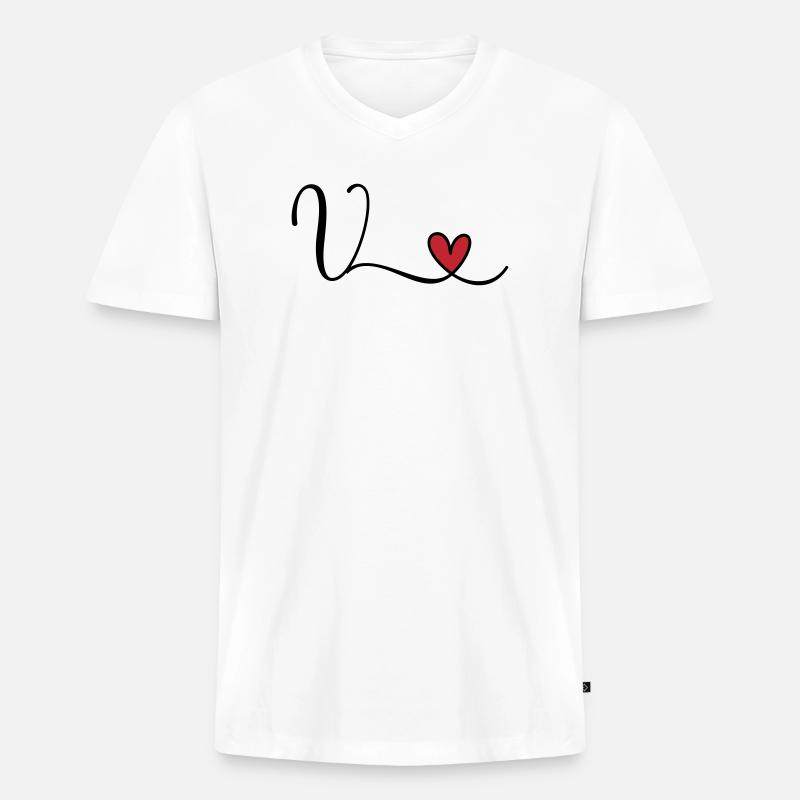 Buchstabe V Monogramm Initiale Herz - Männer Premium Bio T-Shirt mit V-Ausschnitt - Weiß