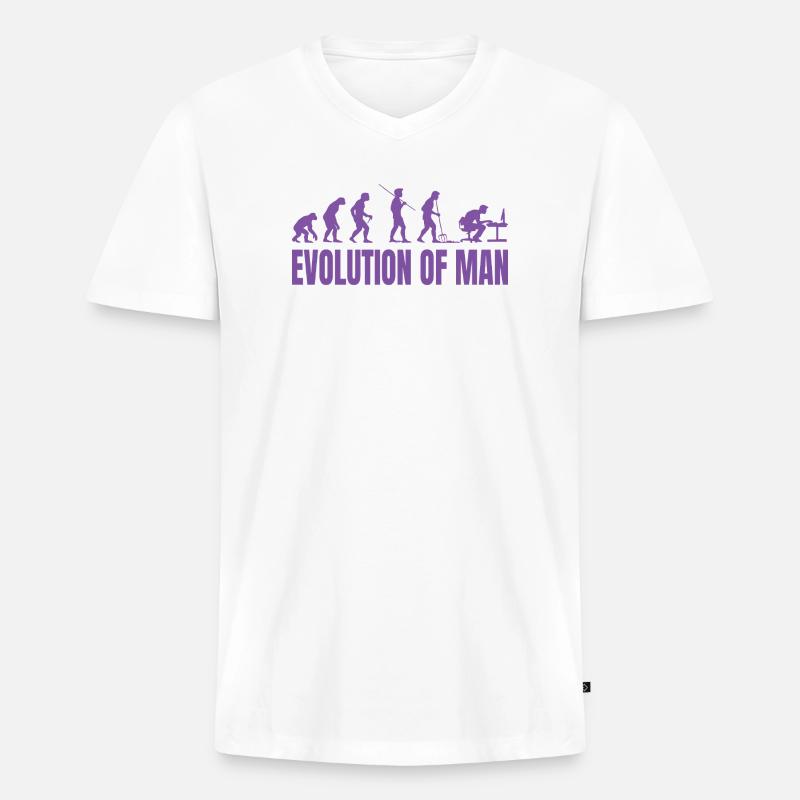 Programmeur Computer Freak Evolution Rétro - T-shirt encolure en V Premium bio Homme - blanc