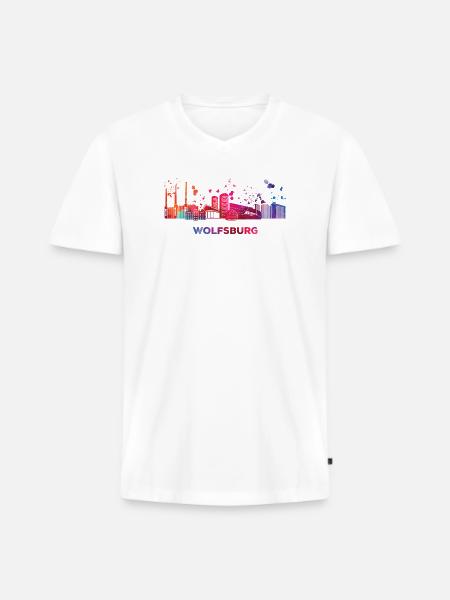 Wolfsburger Skyline Wolfsburg - Männer Premium Bio T-Shirt mit V-Ausschnitt - Weiß