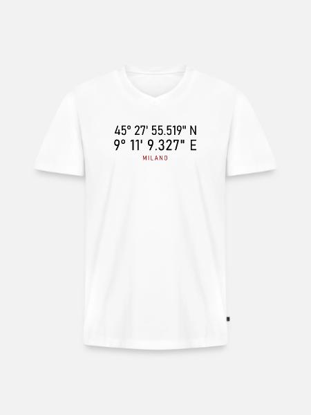 Coordonnées du lettrage rouge Milano - T-shirt encolure en V Premium bio Homme - blanc