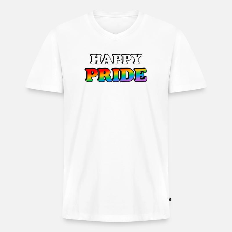 Pride Regenbogen Textdesign - Männer Premium Bio T-Shirt mit V-Ausschnitt - Weiß
