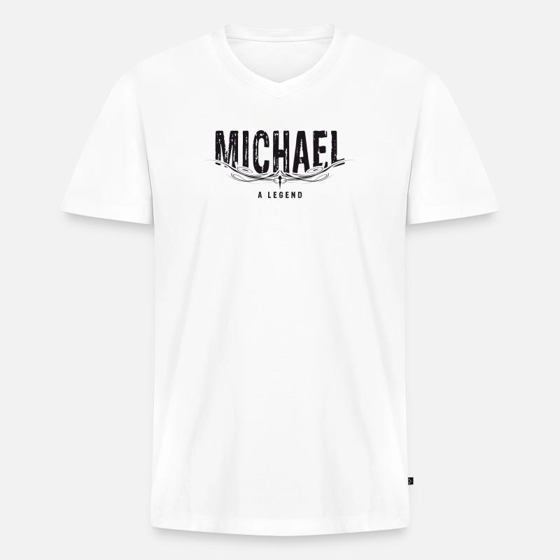 MICHAEL A LEGEND - Männer Premium Bio T-Shirt mit V-Ausschnitt - Weiß