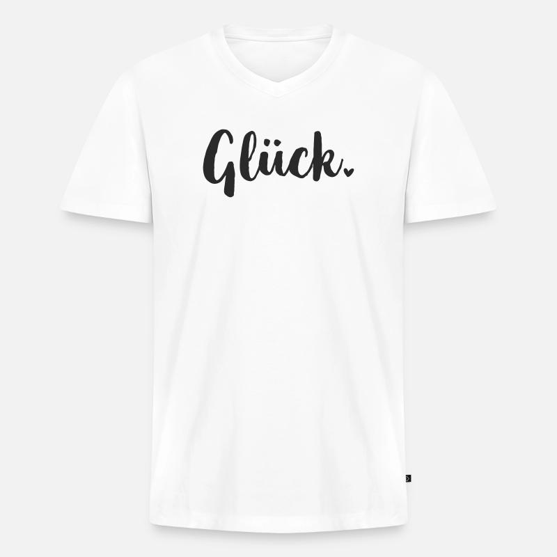 Glück Statement - Männer Premium Bio T-Shirt mit V-Ausschnitt - Weiß