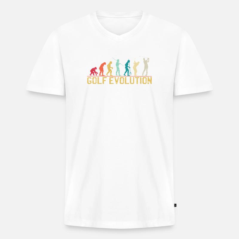 Golf Evolution Silhouette Design - Männer Premium Bio T-Shirt mit V-Ausschnitt - Weiß