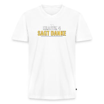 Klasse 4 sagt Danke – Abschiedsgeschenk Lehrer - Männer Premium Bio T-Shirt mit V-Ausschnitt - Weiß - Vorne - Nico (187cm)