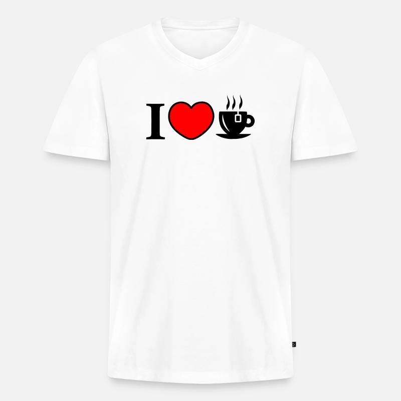 Herz und eine Tasse Tee - Männer Premium Bio T-Shirt mit V-Ausschnitt - Weiß