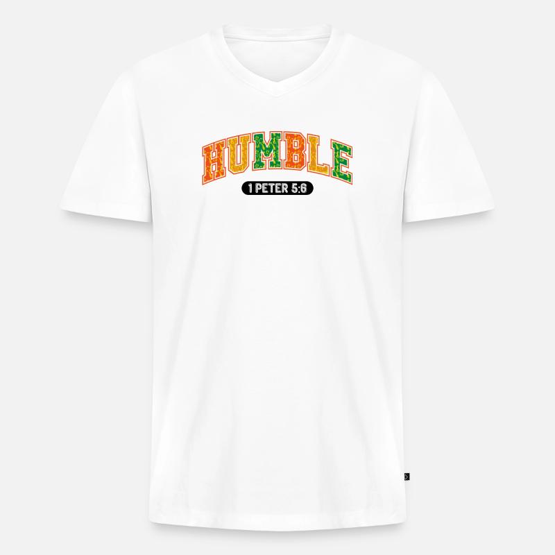 Die Botschaft der Demut 1Petrus 5,6 - Männer Premium Bio T-Shirt mit V-Ausschnitt - Weiß