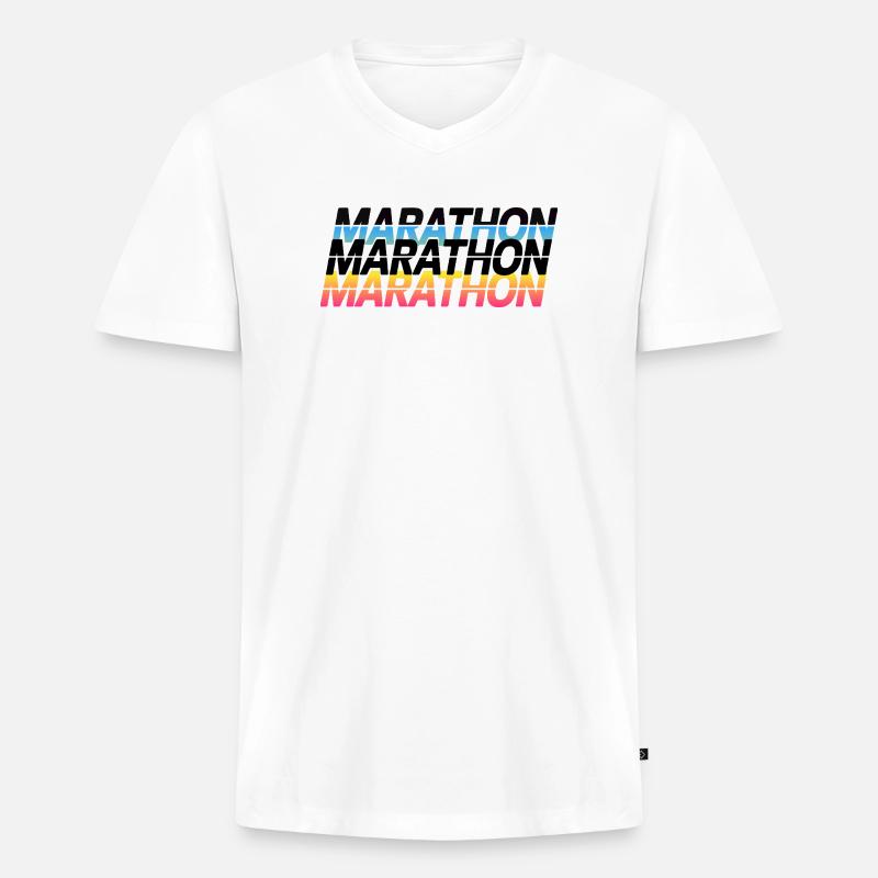 Marathon Gradient Typografie - Männer Premium Bio T-Shirt mit V-Ausschnitt - Weiß