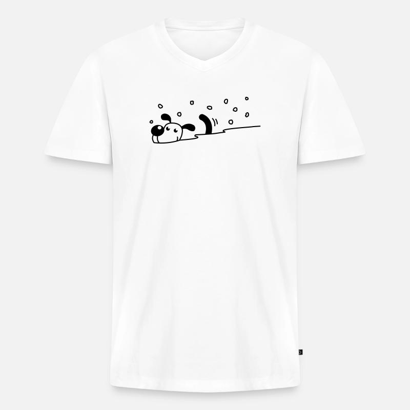 Niedlicher Hund im Schnee - Männer Premium Bio T-Shirt mit V-Ausschnitt - Weiß