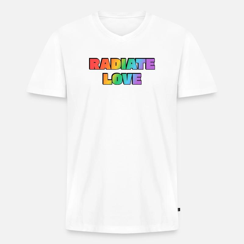 Strahlen Sie Liebe Regenbogen aus - Männer Premium Bio T-Shirt mit V-Ausschnitt - Weiß