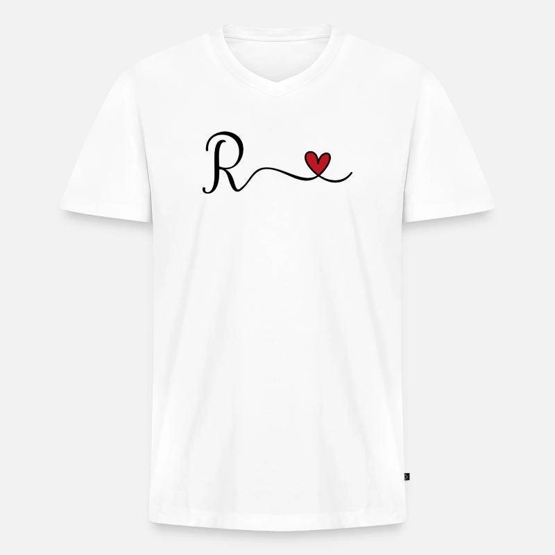 Buchstabe R Monogramm - Männer Premium Bio T-Shirt mit V-Ausschnitt - Weiß