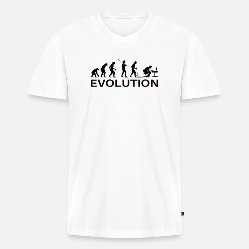 Evolution Gamer | Computer Freak Nerd PC - Männer Premium Bio T-Shirt mit V-Ausschnitt - Weiß