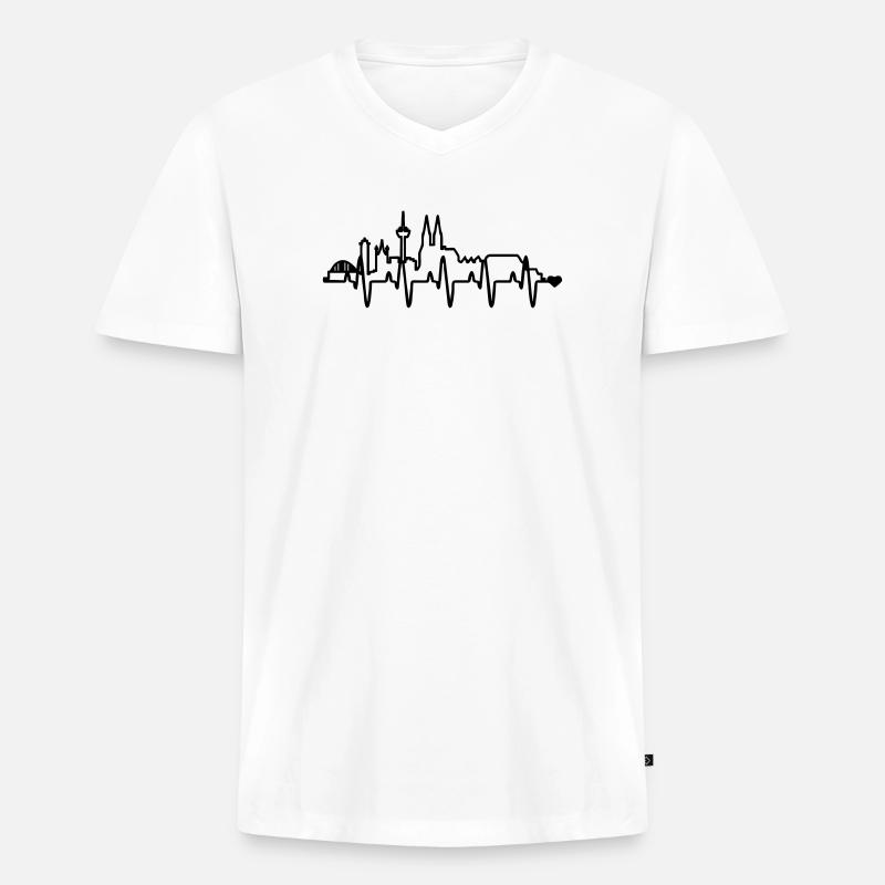 Koeln_skyline_herzschlag - Männer Premium Bio T-Shirt mit V-Ausschnitt - Weiß